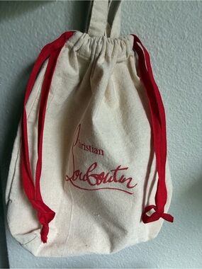 【RARE】Christian Louboutin Cream Canvas Bag with Red Logo and Ties